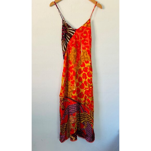 Farm Rio For Anthropologie Sz XXS Multicolor Patchwork Slip Dress Boho Chic Midi - Picture 2 of 14